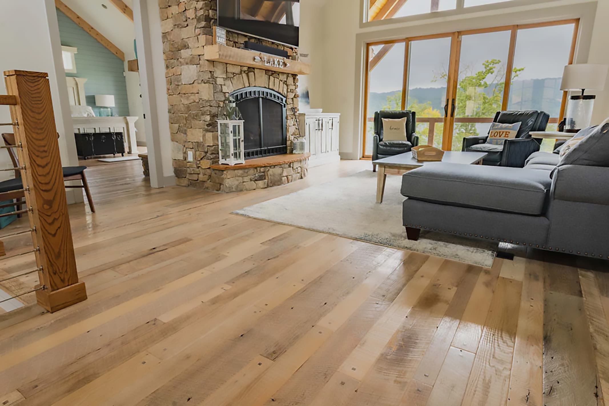 Luxury living room with hardwood floors