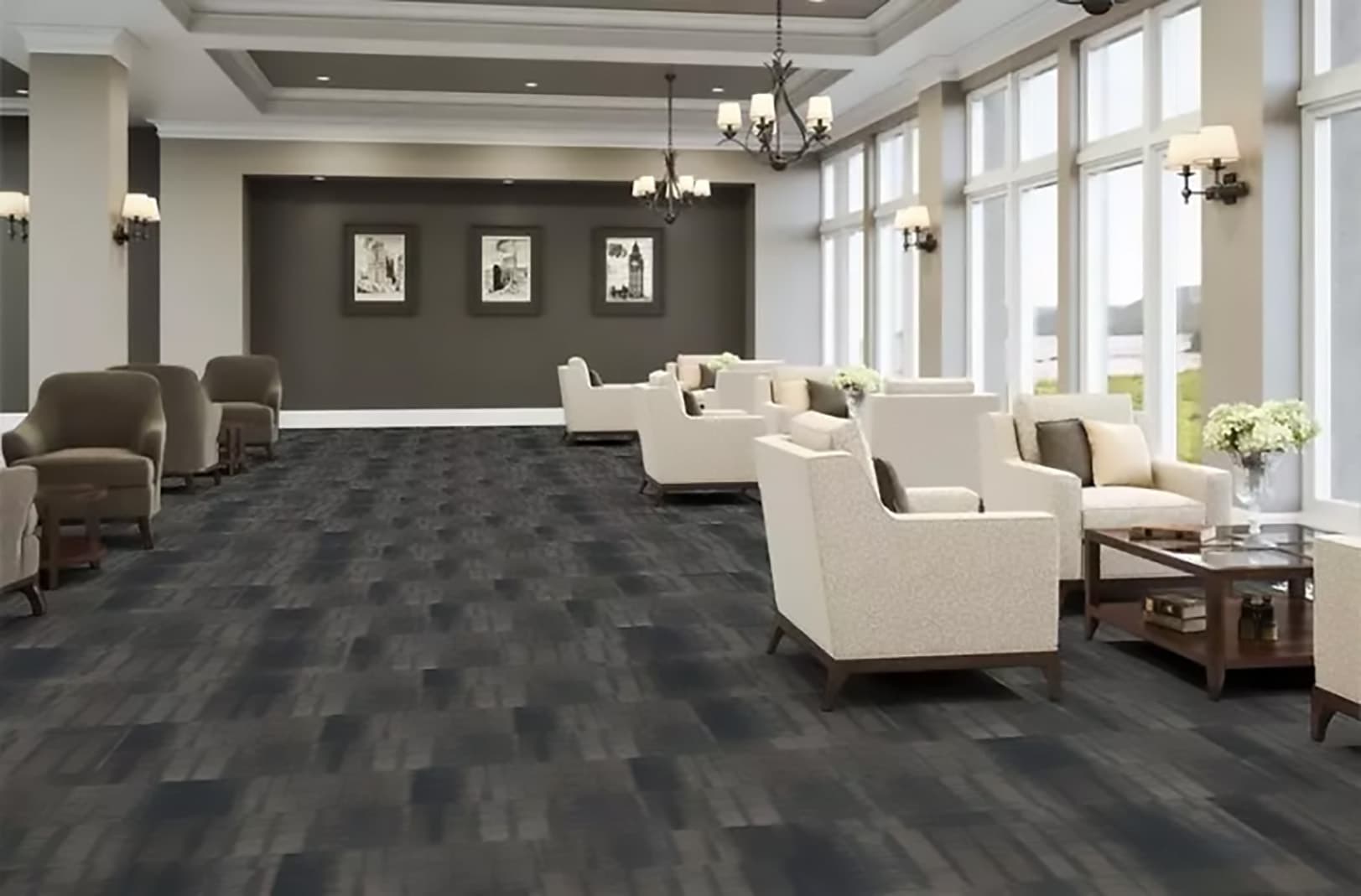 Open plan office with carpet tiles