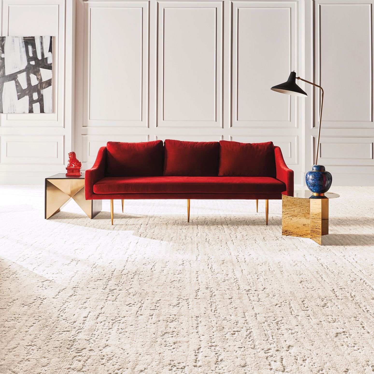 red sofa on carpet - carpetilenet